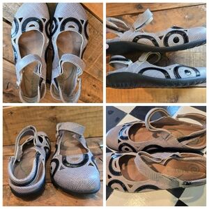 NAOT RONGO grey/tan Leather Mary Jane Shoes Sz 7.5 (38) Slingback Flats